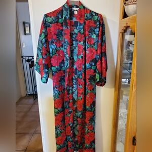 Victoria's Secret VINTAGE Robe  red black green floral Gold label size small